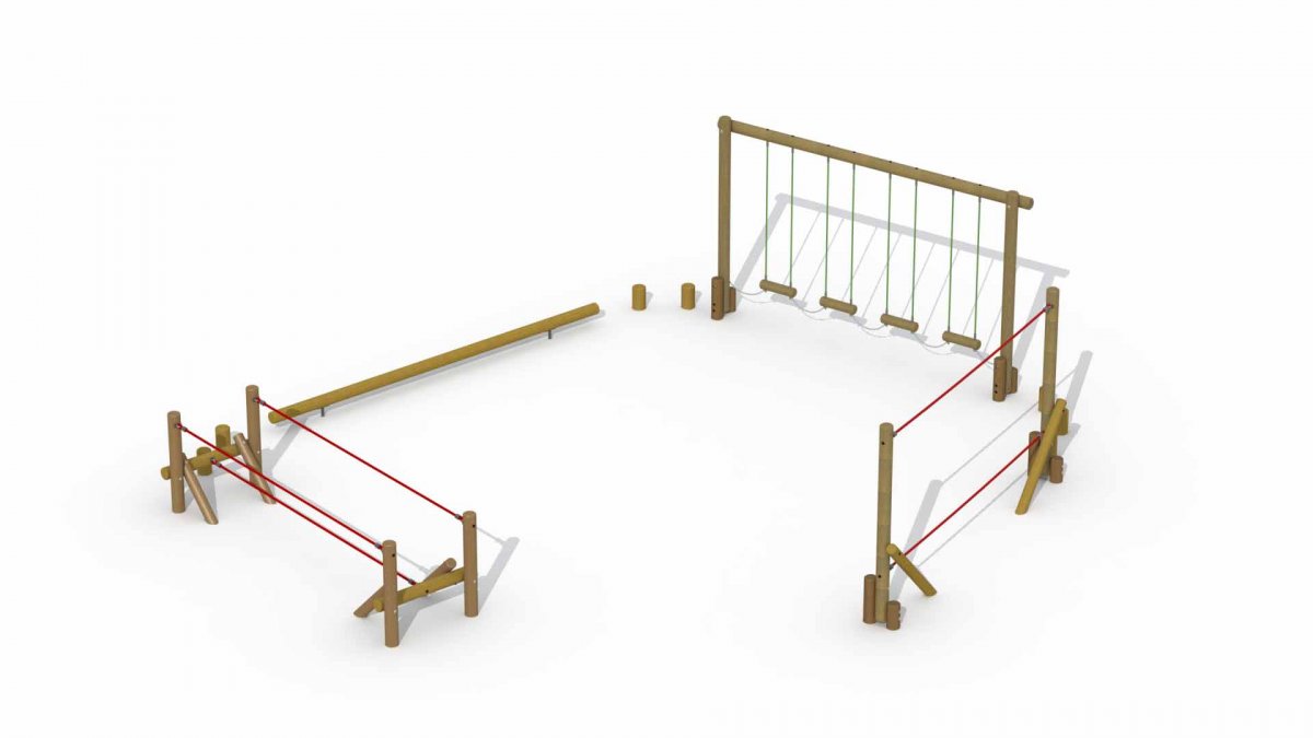 Parcours d'aventure en bois type B pour enfants de 4 à 15 ans avec 10 pas de géants en chêne de diamètre 14 cm / 90 cm