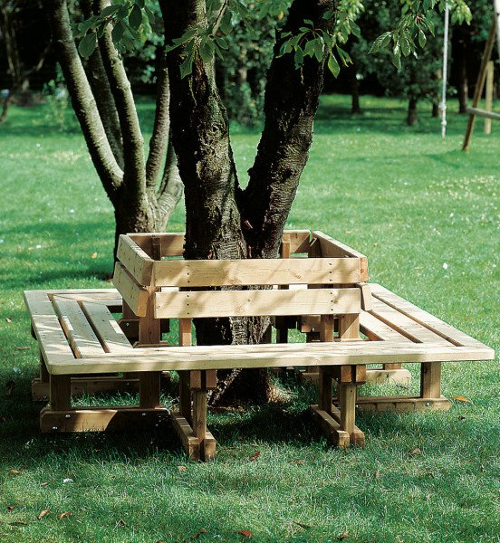 Banc d'entourage d'arbres indépendant (non scellé) en bois avec dossier