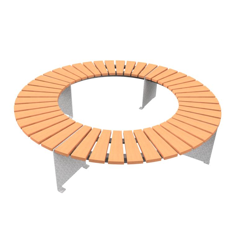 Banc circulaire en bois dur et piètement métal