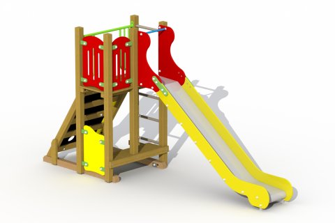 Aire de jeux avec toboggan inox de 3 à 12 ans le Refuge mur a grimper et abri cachette