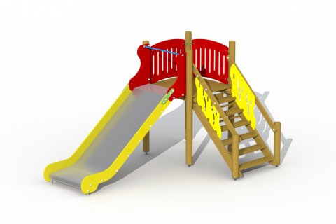 Aire de jeux avec toboggan inox de 3 à 12 ans le Refuge mur a grimper et abri cachette