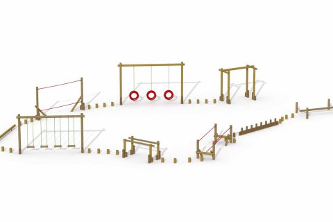 Parcours d'aventure en bois type A pour enfants de 4 à 15 ans 30 pas de géants en chêne Diam. 14 / 90 cm