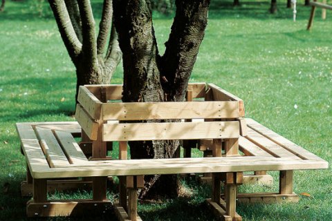 Banc d'entourage d'arbres indépendant (non scellé) en bois avec dossier