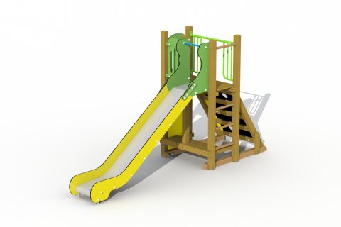 Aire de jeux avec toboggan inox de 3 à 12 ans le Refuge mur a grimper et abri cachette