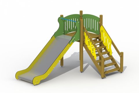 Aire de jeux avec toboggan inox de 3 à 12 ans le Refuge mur a grimper et abri cachette