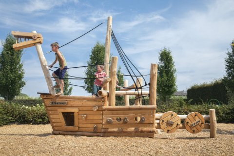 Bateau Viking complet en bois de Robinier - Proue, Poupe et Mat d'observation