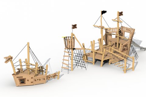 Bateau Viking complet en bois de Robinier - Proue, Poupe et Mat d'observation