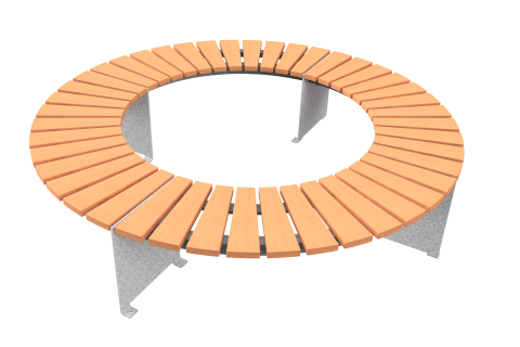 Banc circulaire en bois dur et piètement métal