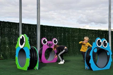 aire de jeux Mini-tunnel Spooky à tête de monstre bleu pour enfants de 0 à 6 ans