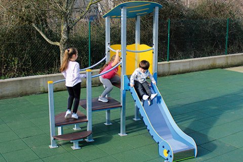 Tour toboggan acier galvanisé, glissière inox  âge: 1 à 6 ans escalier 3 marches