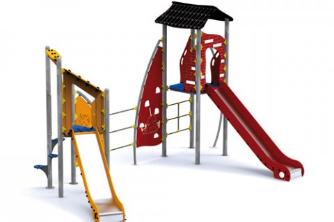 Combiné Tours toboggan acier galvanisé, glissière inox âge: 3 à 12 ans Maison