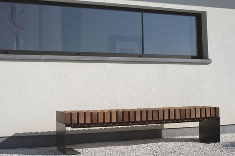 Banc moderne design métal et bois exotique sans dossier de 2,00 M