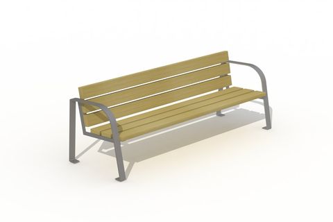 Banc moderne avec assise dossier en Pin accoudoirs métal à sceller 2.00 M