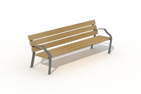 Banc moderne avec assise dossier en Pin accoudoirs métal à sceller 2.00 M